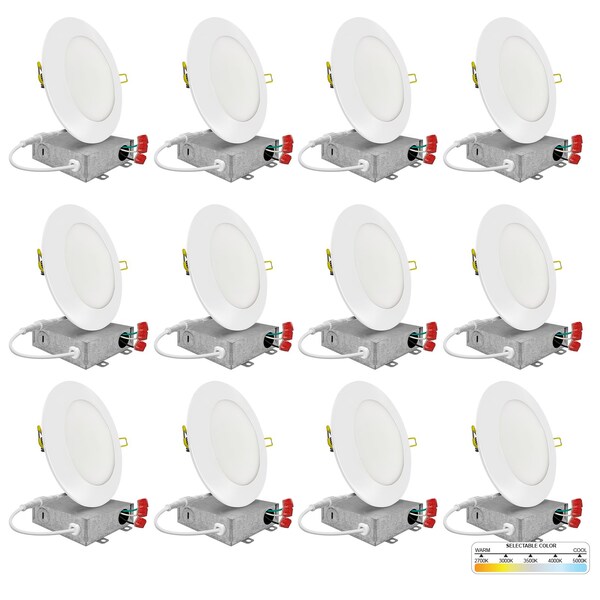 Nuwatt 6 Inch Ultra Thin LED Recessed Lighting 5CCT 2700K/3000K/3500K/4000K/5000K ETL Wafer Lights 12 PK NW-P-DL-6-15W-5CT-WH-12P - main